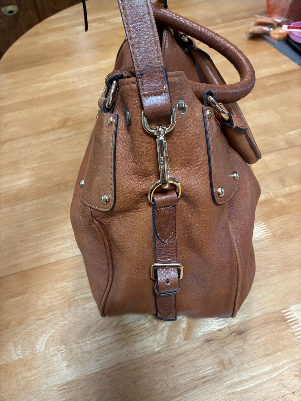 Prada Cognac Brown Leather Shoulder Bag with Heart Charm - Picture 9 of 11
